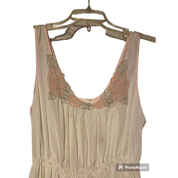 Vintage JCPenney Long Night Gown Pink Floral Stitching Sleeveless Size M READ - Picture 2 of 6